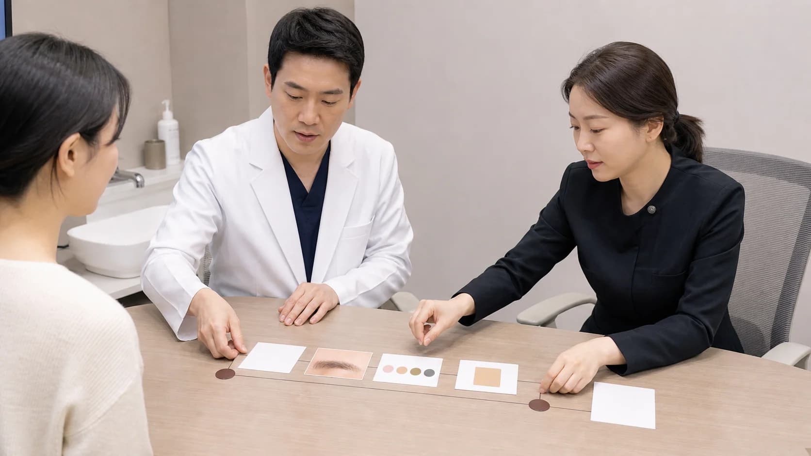 두 시술 날짜와 피부 및 눈 증상, 사용 제품, 받은 지시를 함께 확인하는 상담