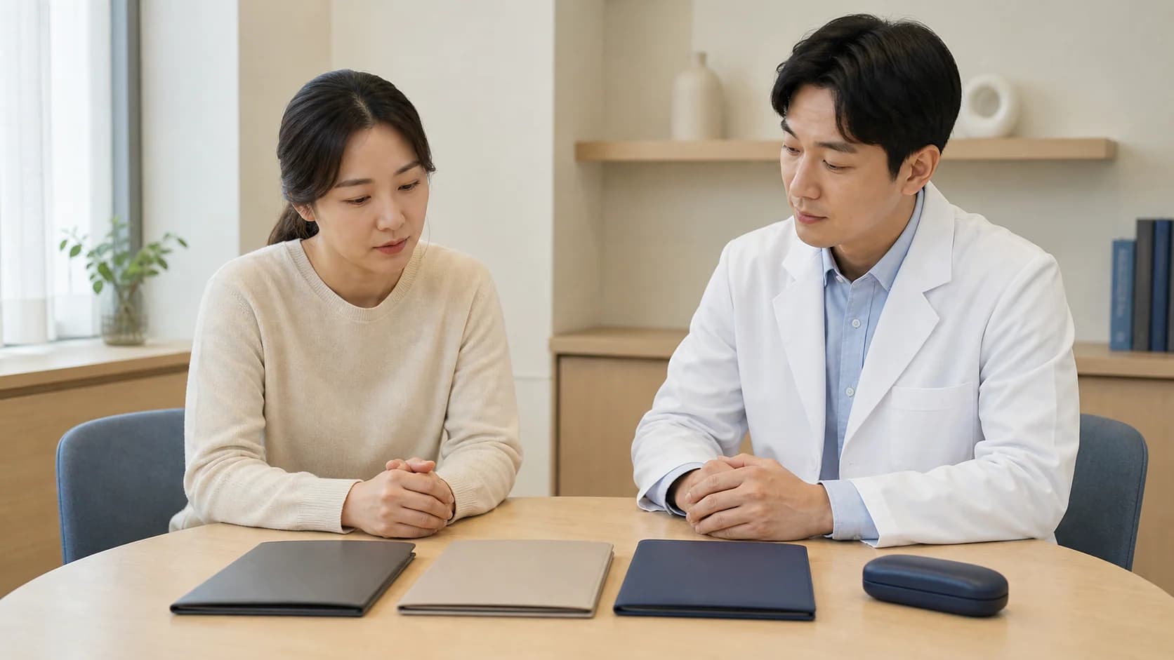 서로 다른 노출 맥락 자료를 분리한 채 원인을 확정하지 않고 상담하는 모습