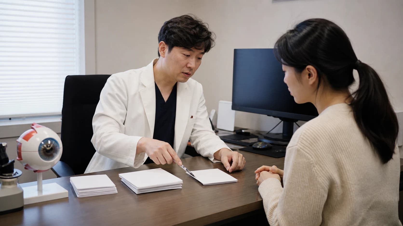 처방 관리·환경 관찰·미확인 증상 자료를 분리한 채 상담하는 모습