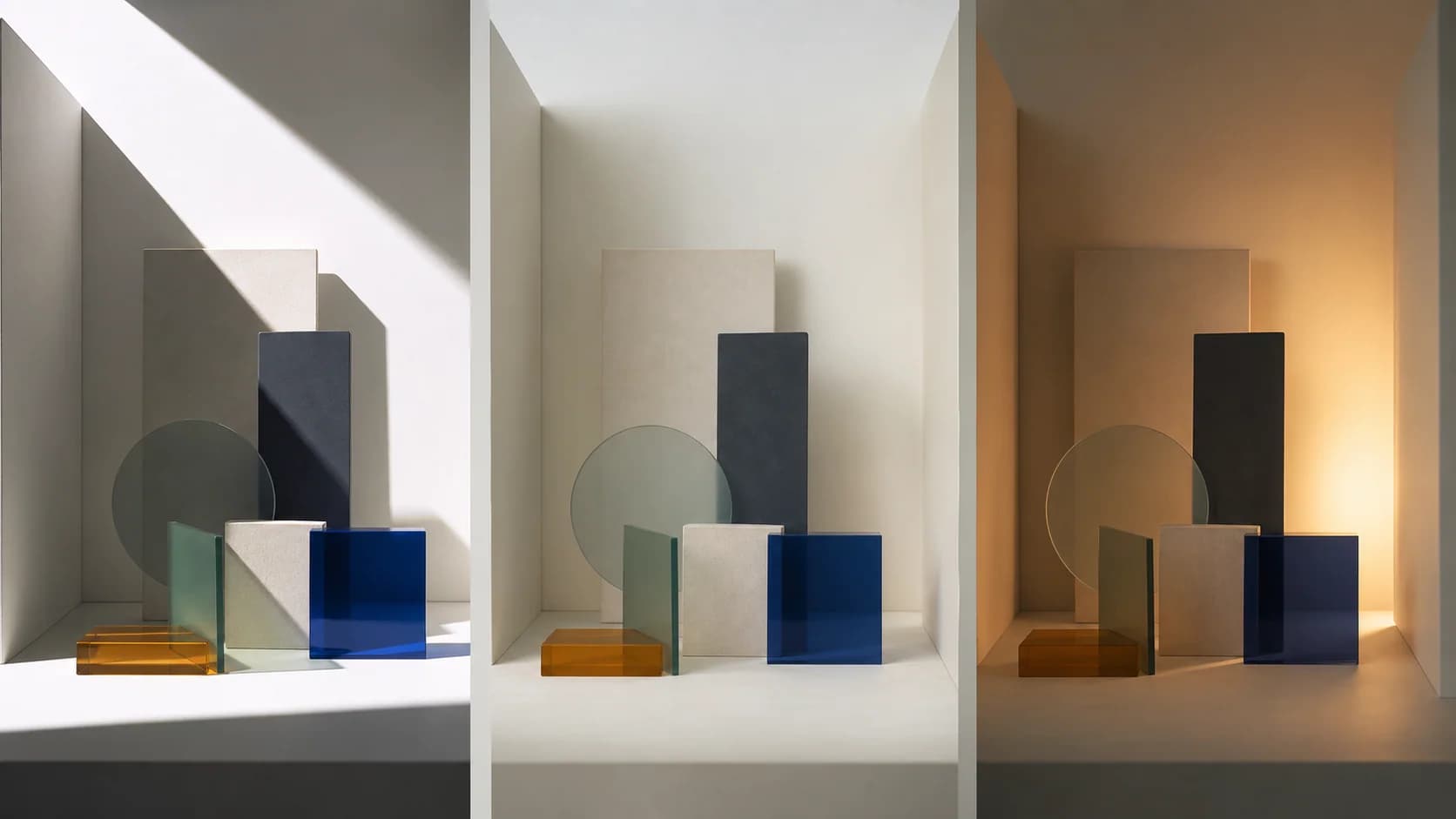 강한 시간, 차광 상태, 야간 조명의 세 장면을 동일 과업 비교 베이로 구성
