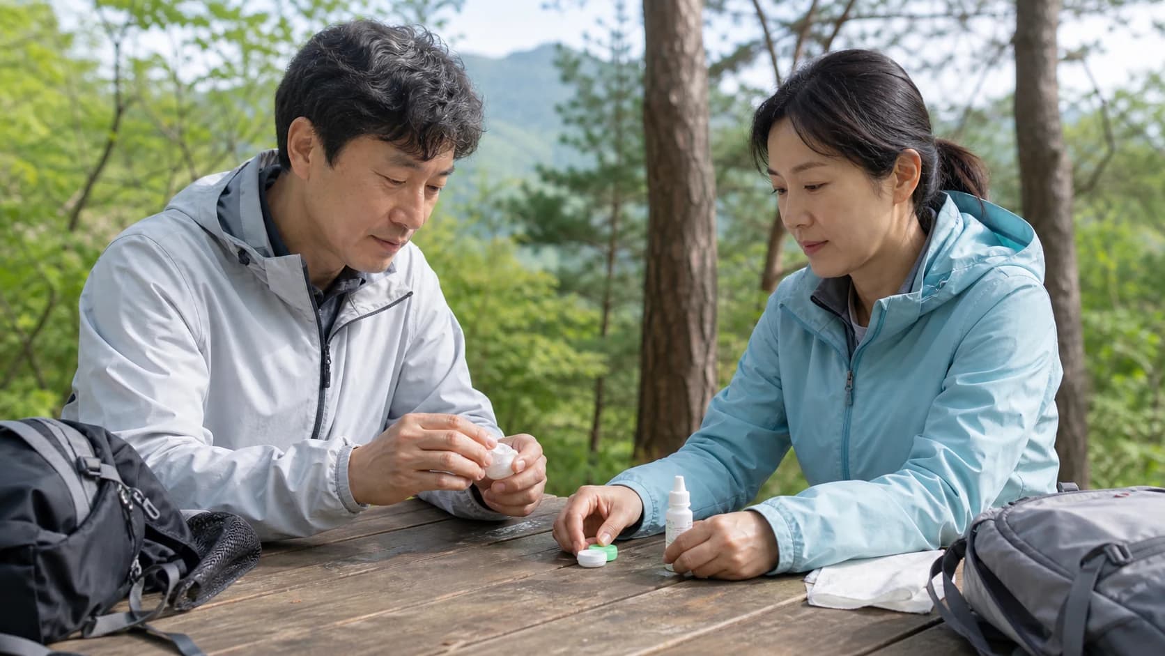 산악 여행 중 렌즈와 점안제의 여섯 안전 방화벽 도해
