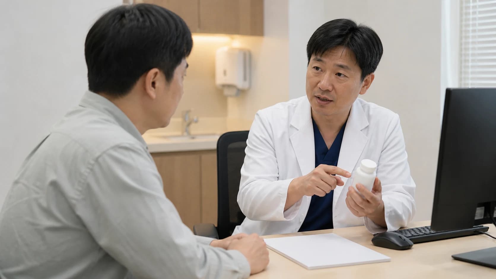 약 이름과 변경 이유 및 다음 확인을 연결한 세 약물 인계 문장 도해