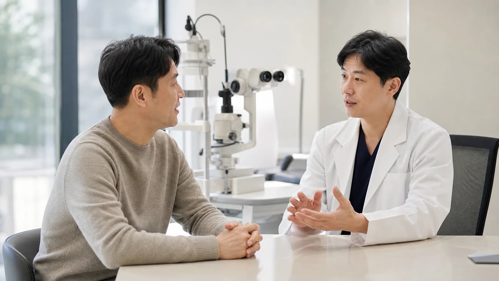 신경과 뇌혈관 진료와 안과 진료의 질문을 나눈 두 평행 레일 도해