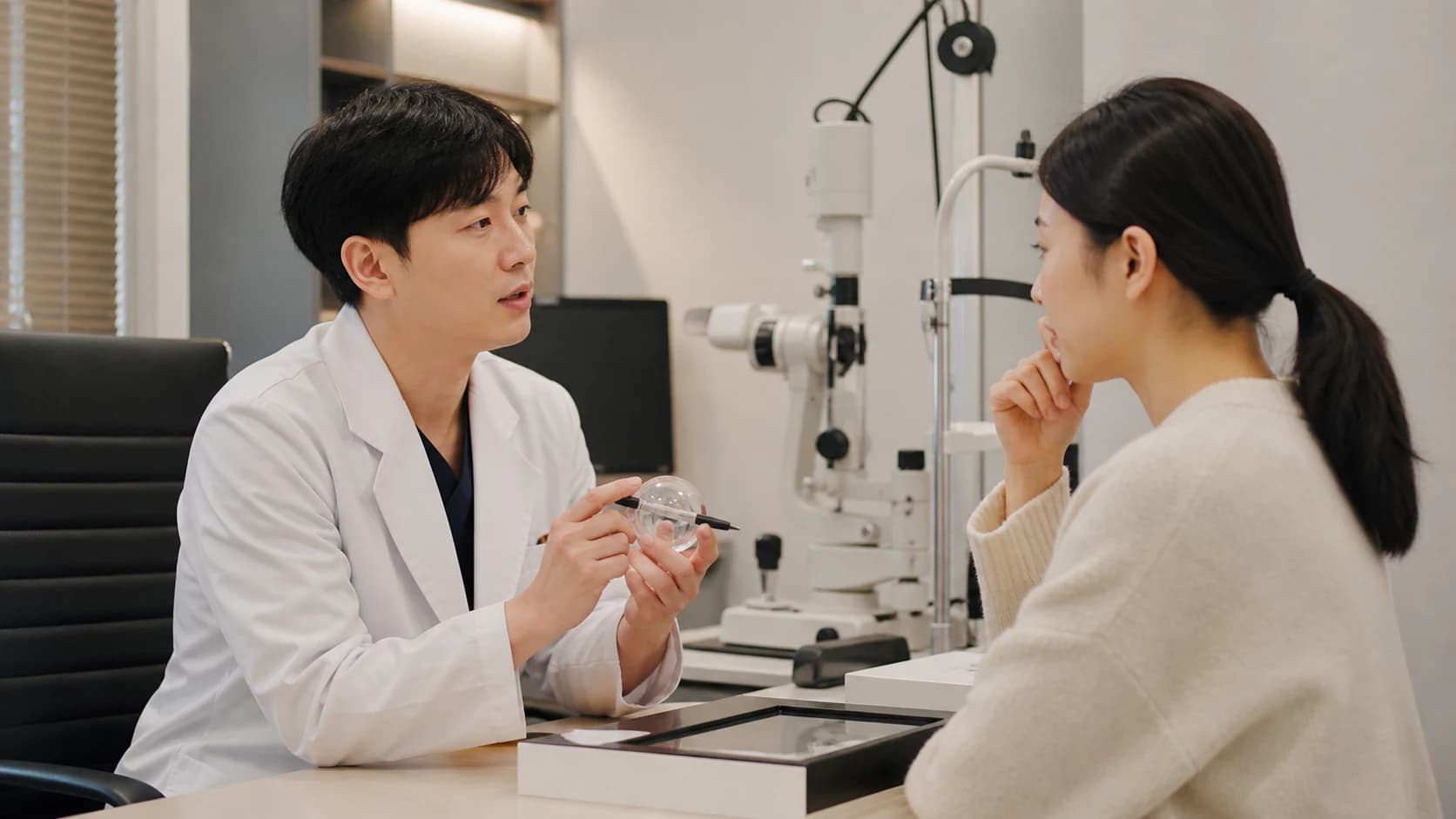 후기 대신 확인 가능한 기준으로 병원을 판단하는 과정을 표현한 추상 일러스트