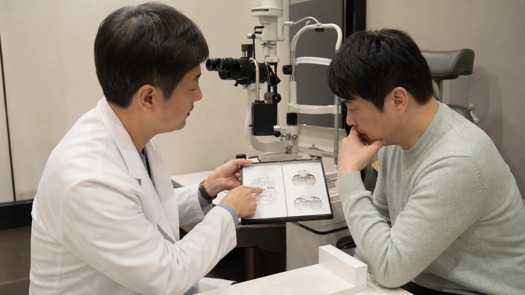 생활 거리와 적응·부작용을 함께 비교하는 노안 교정 결정 도해