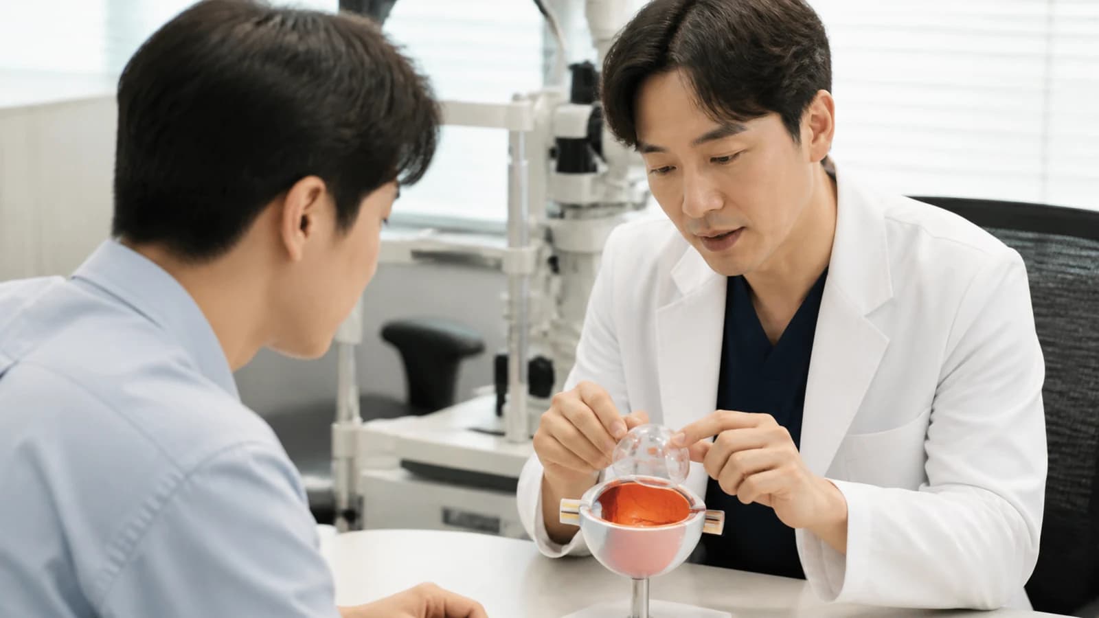 스마일라식과 뉴스마일라식의 절개 방식 차이를 보여주는 설명 그래픽
