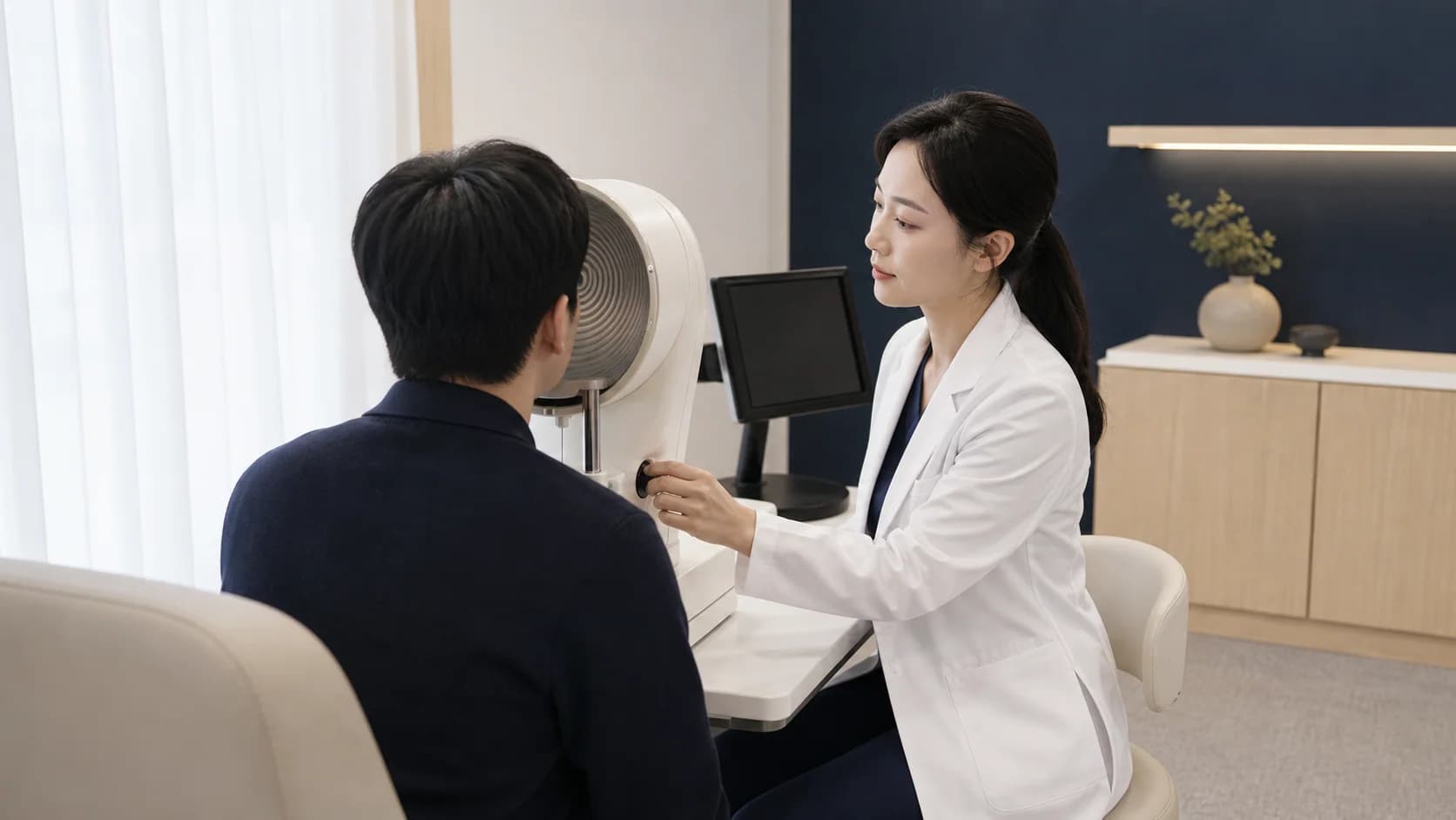 라식 수술 전 위험 요인을 검사로 확인하는 장면