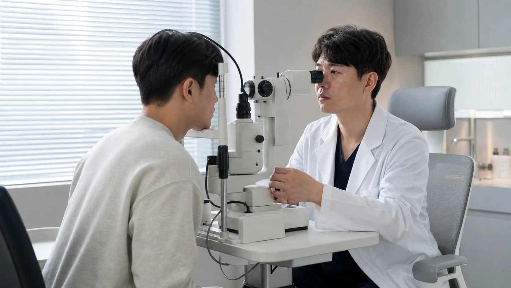 각막 두께와 안구건조 상태를 확인하는 정밀 검사 장면