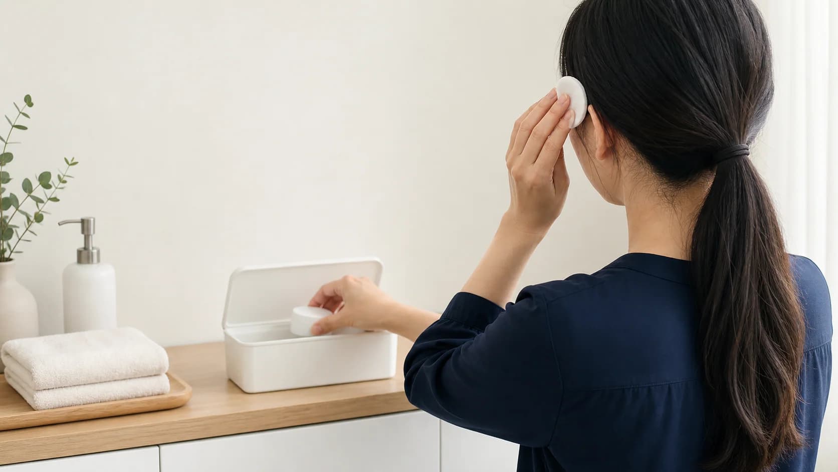 라식 수술 전 눈 화장을 지우고 준비하는 장면