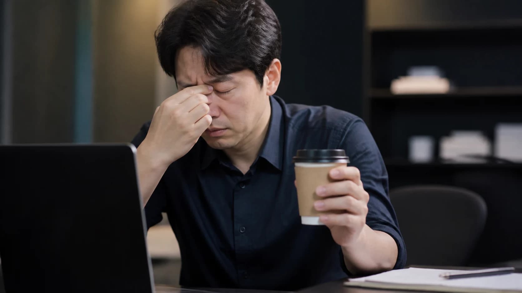 피로와 카페인이 눈꺼풀 떨림과 관련 있음을 보여주는 그래픽