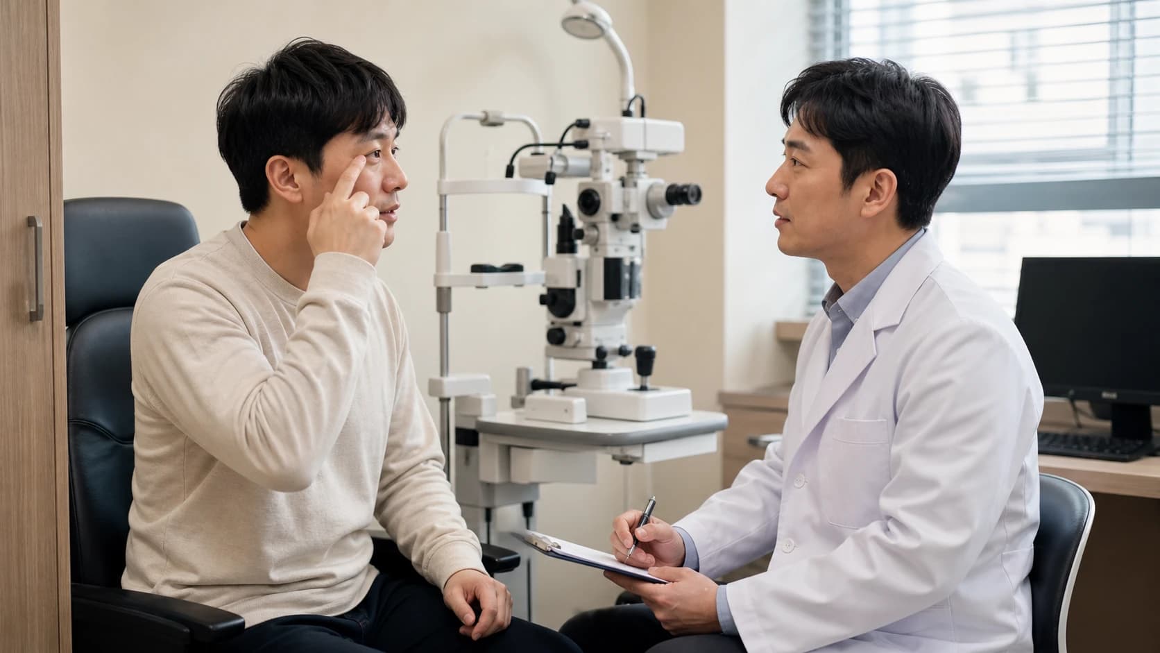 갑작스러운 시야 변화를 빠르게 검사하는 장면