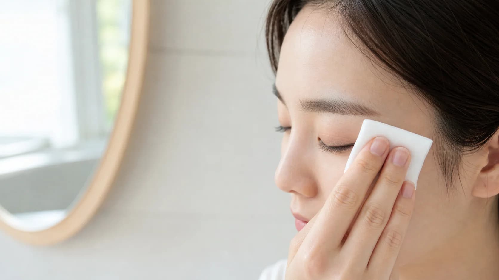 눈 화장을 부드럽게 클렌징하는 장면