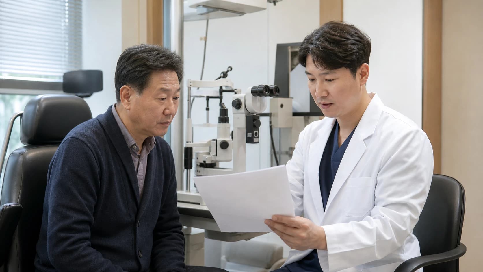 백내장과 망막 상태를 확인하는 검사 장면