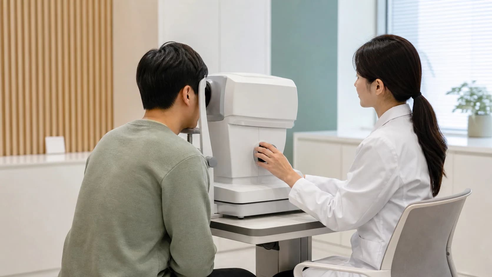 야간 시야 불편함을 검사로 확인하는 장면