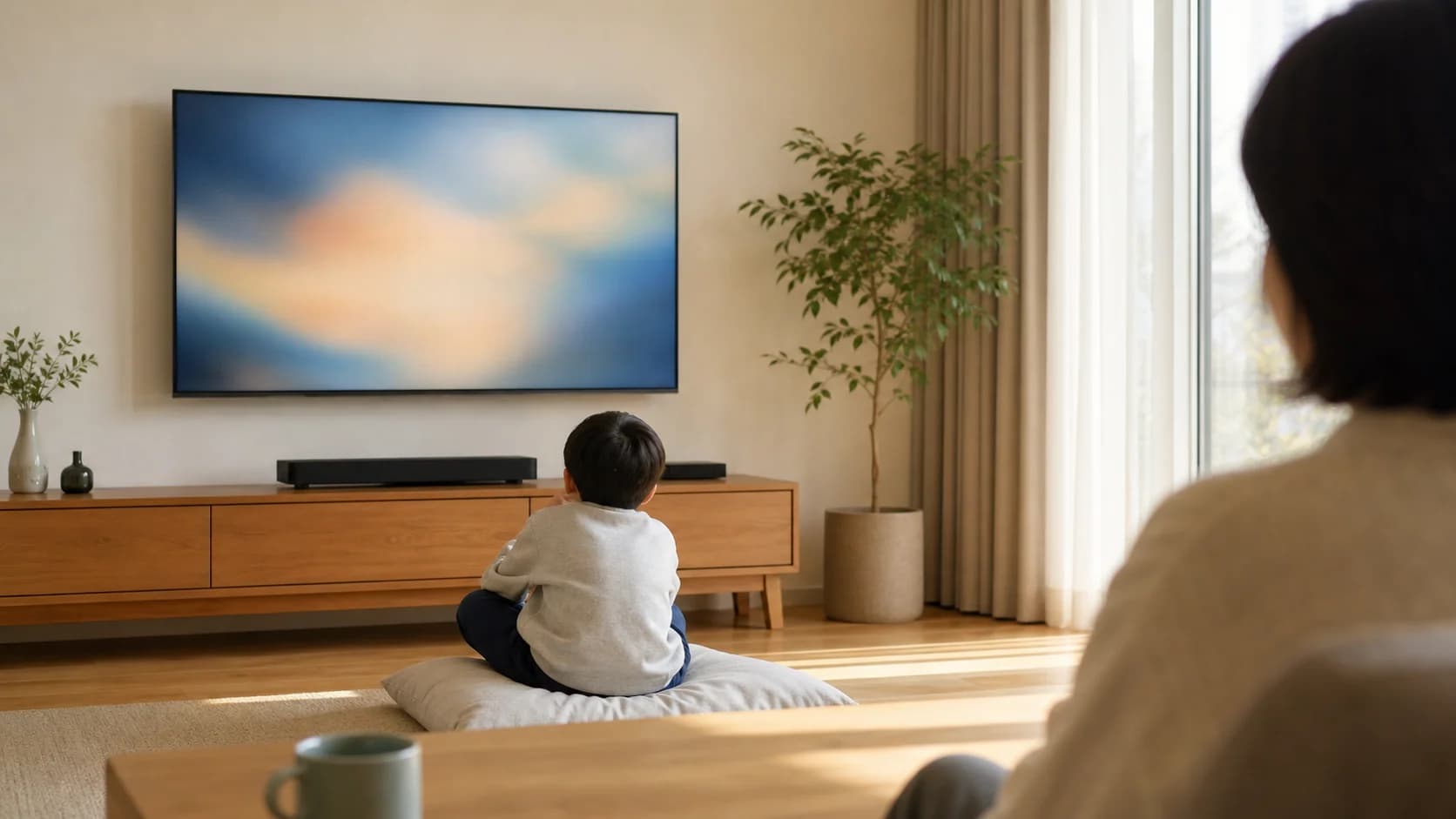 아이가 TV에 가까이 다가가는 이유를 확인하는 검사 장면