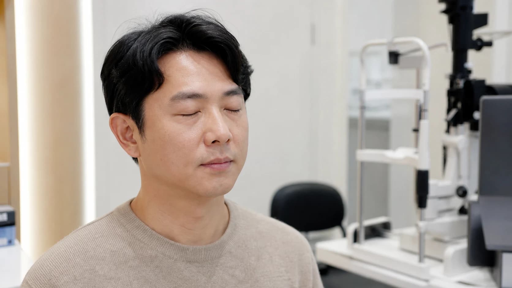 완전히 눈을 감았다 뜨는 깜빡임 습관을 연습하는 장면