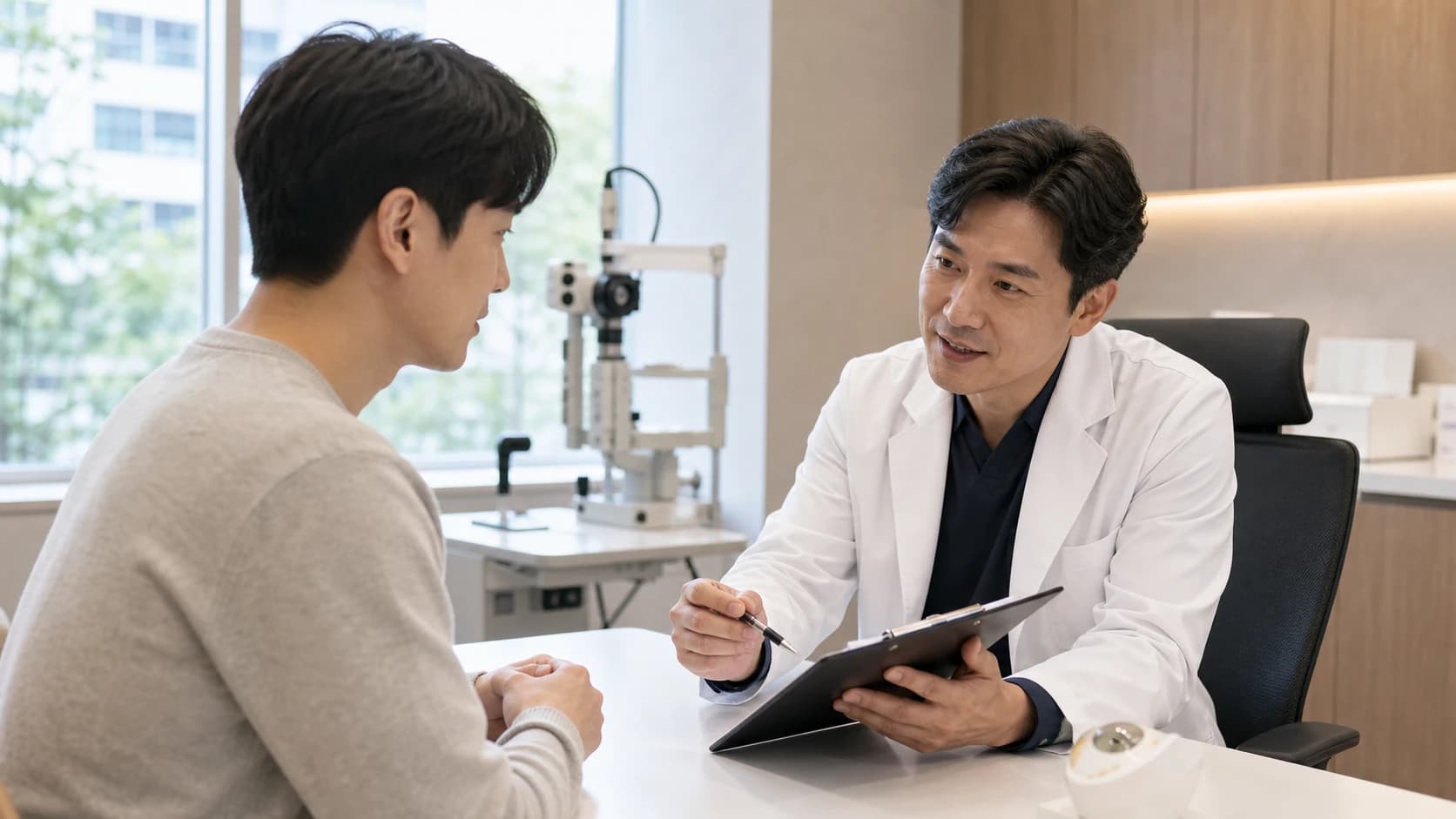 수술 전후 준비사항을 체크리스트로 확인하는 장면
