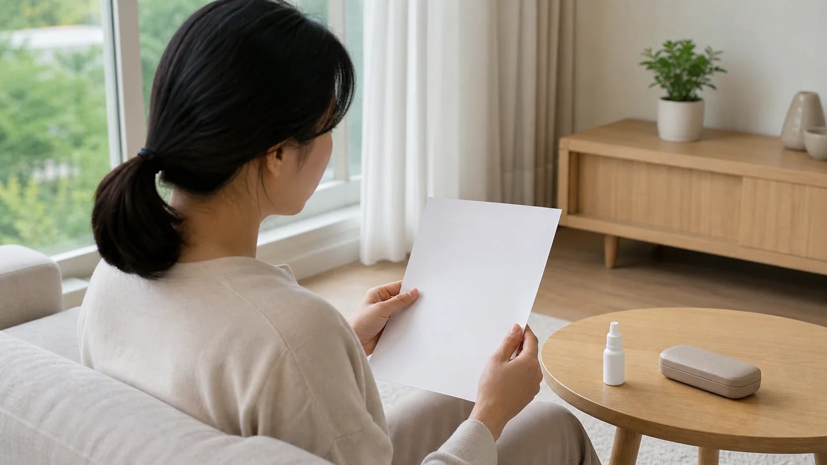 처방 지침을 확인하며 눈을 관리하는 장면