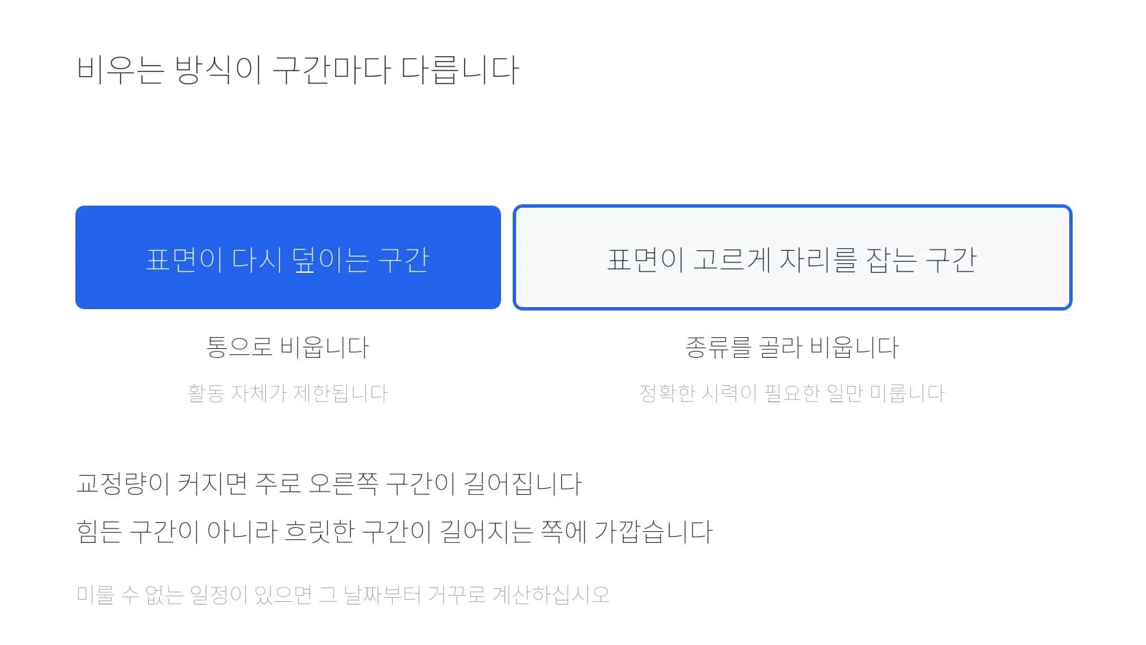 회복의 두 구간과 각각의 비우는 방식을 나눈 띠 도식