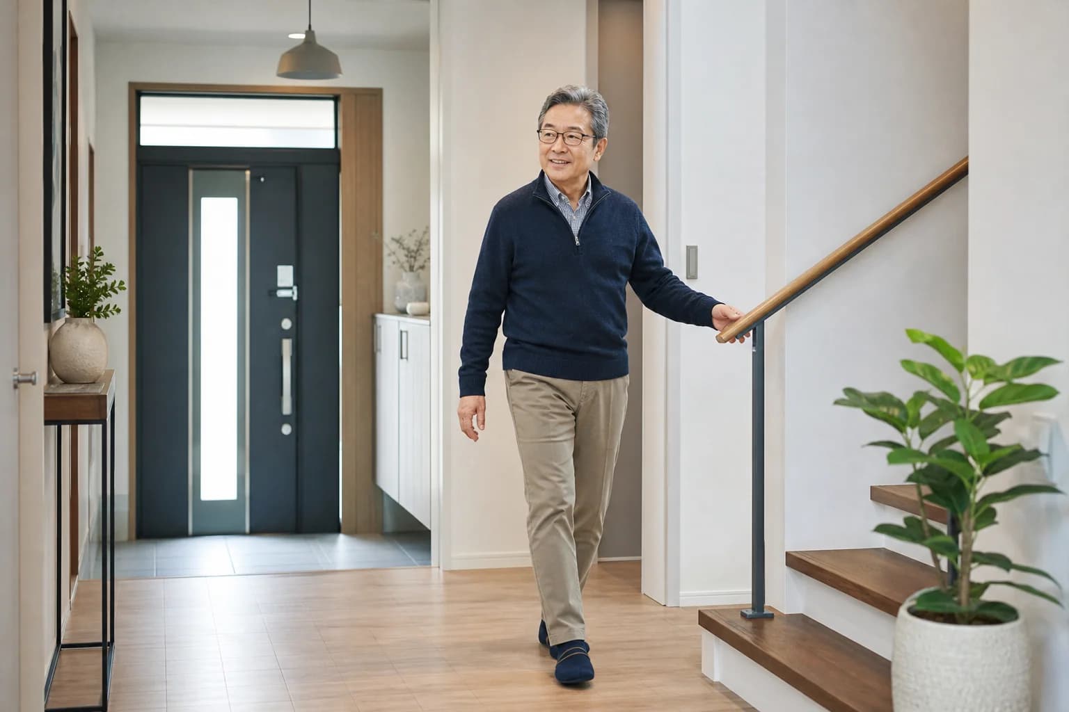계단과 복도 조명을 밝히고 문턱을 정리한 노년층 주거 환경