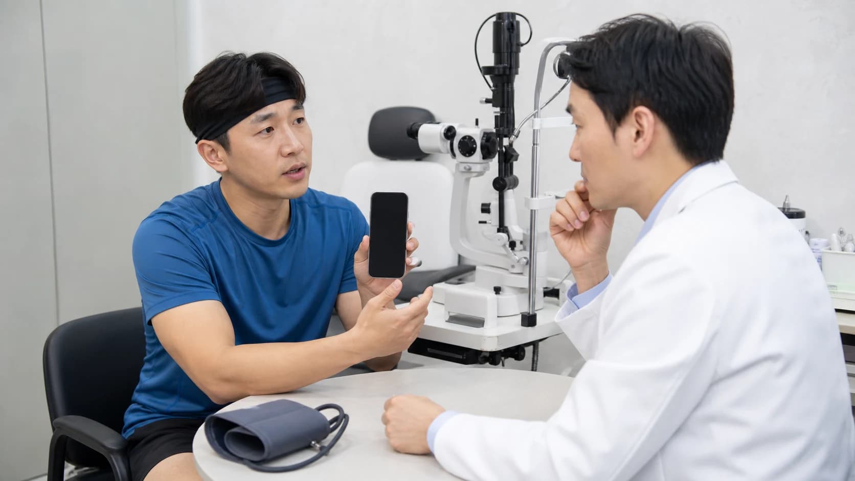 반복되는 눈의 붉은 변화에서 눈 사진, 운동 사건, 다른 출혈, 혈압과 복용 정보를 네 묶음으로 기록하는 지도