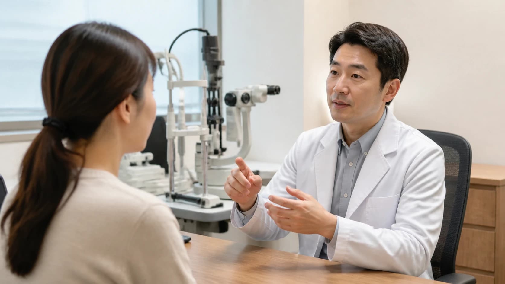 노안·백내장 상담에서 불편 거리·보이는 변화·검사 뒤 가능한 경로를 나누는 표