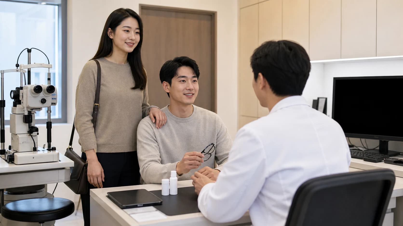 하늘안과 초진 문의 전에 증상·눈별 차이·교정도구·병력·산동 귀가 준비를 알리는 표