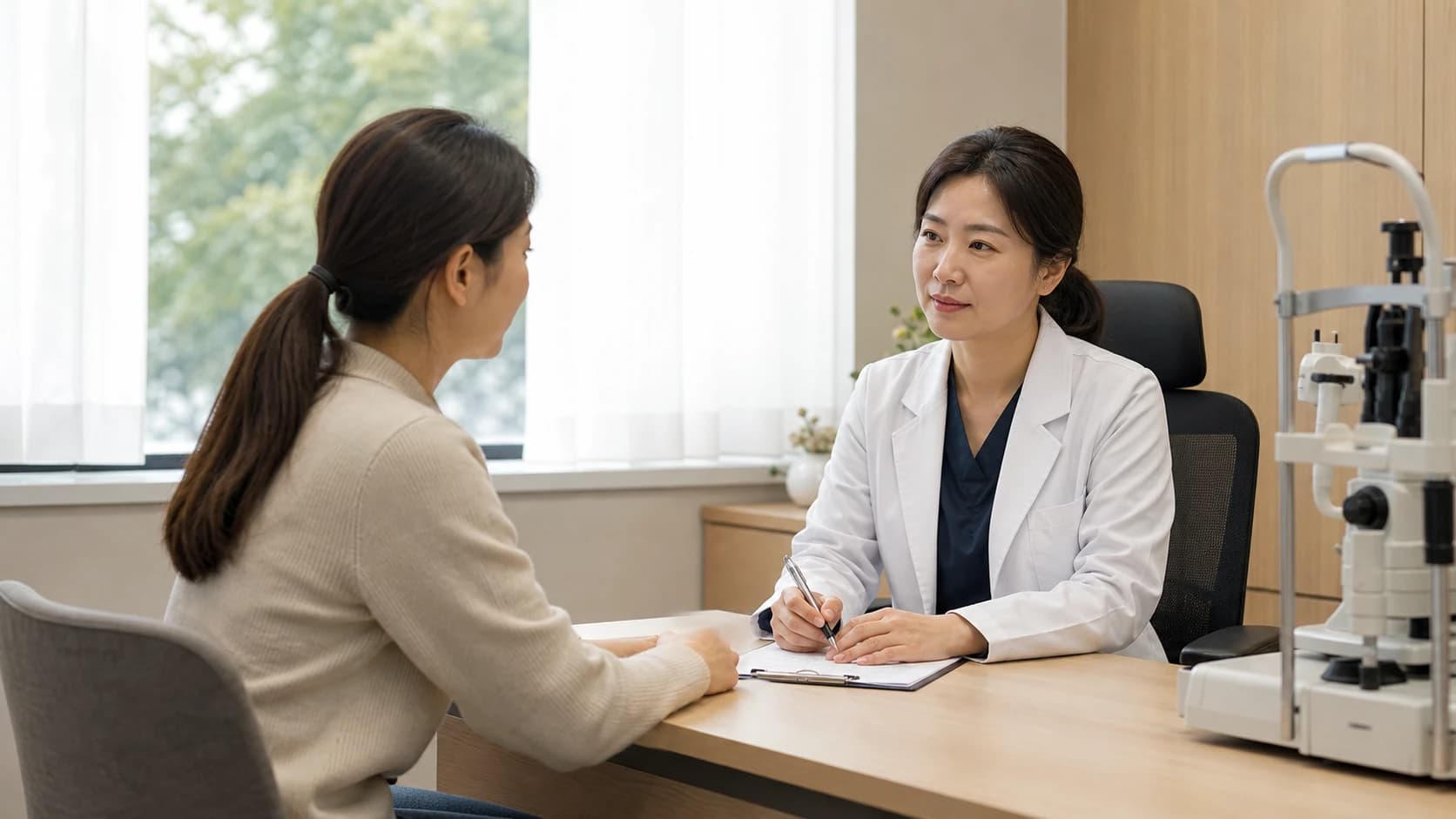 보호자가 아이의 반복 행동·시각 기능·거리·시간과 배경 정보를 기록하는 표