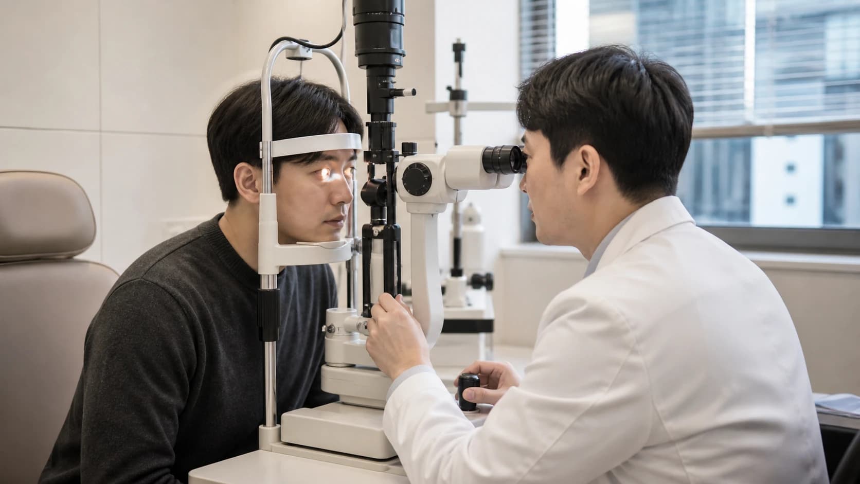 전신질환·가족력·과거 눈 이력과 산동 뒤 귀가·업무 계획을 알리는 표