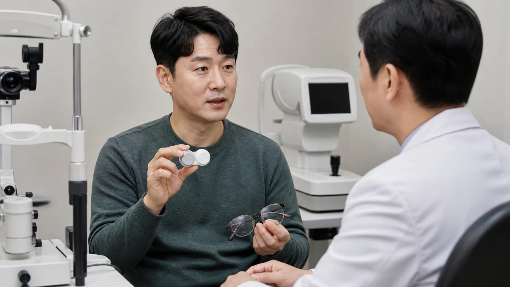 렌즈 종류와 최근 착용 이력 및 중단 안내 준수 여부를 예약 상담에 전달하는 체크표