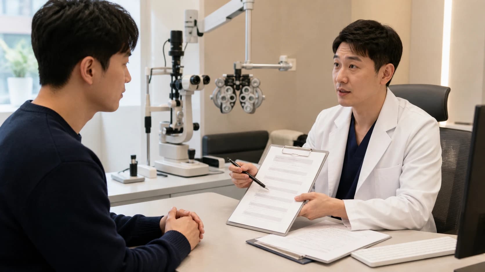술식 기준선 시점 시력과 시야 증상 관리 비용 대가성 빈칸과 상담 질문을 한 장에서 대조한 표