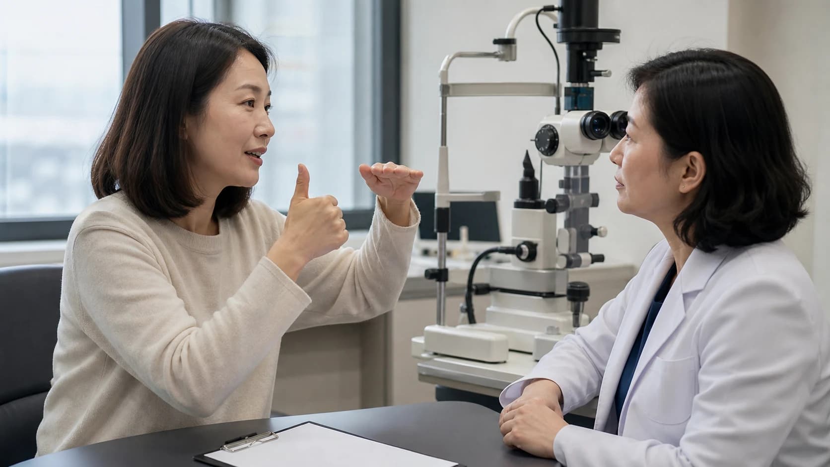 통증 건조 흐림 빛 민감의 기준선과 시작 시각 호전 유지 악화 및 연락 행동을 복원한 표