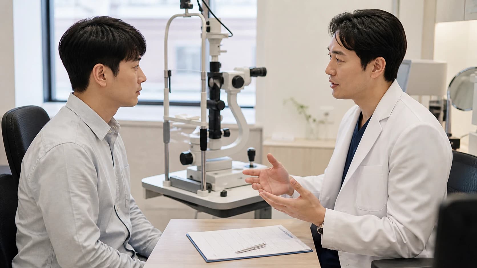 시력과 편안함과 생활 기능을 변화 방향으로 적는 세 줄 기록표