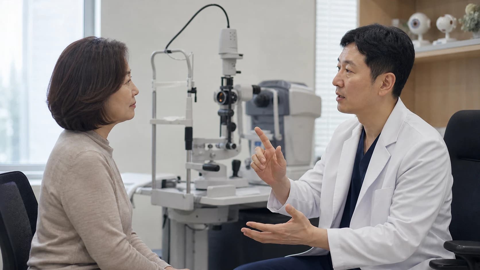 근거리 기능과 눈표면 각막 수정체 망막 시신경 구조를 대조하는 도해