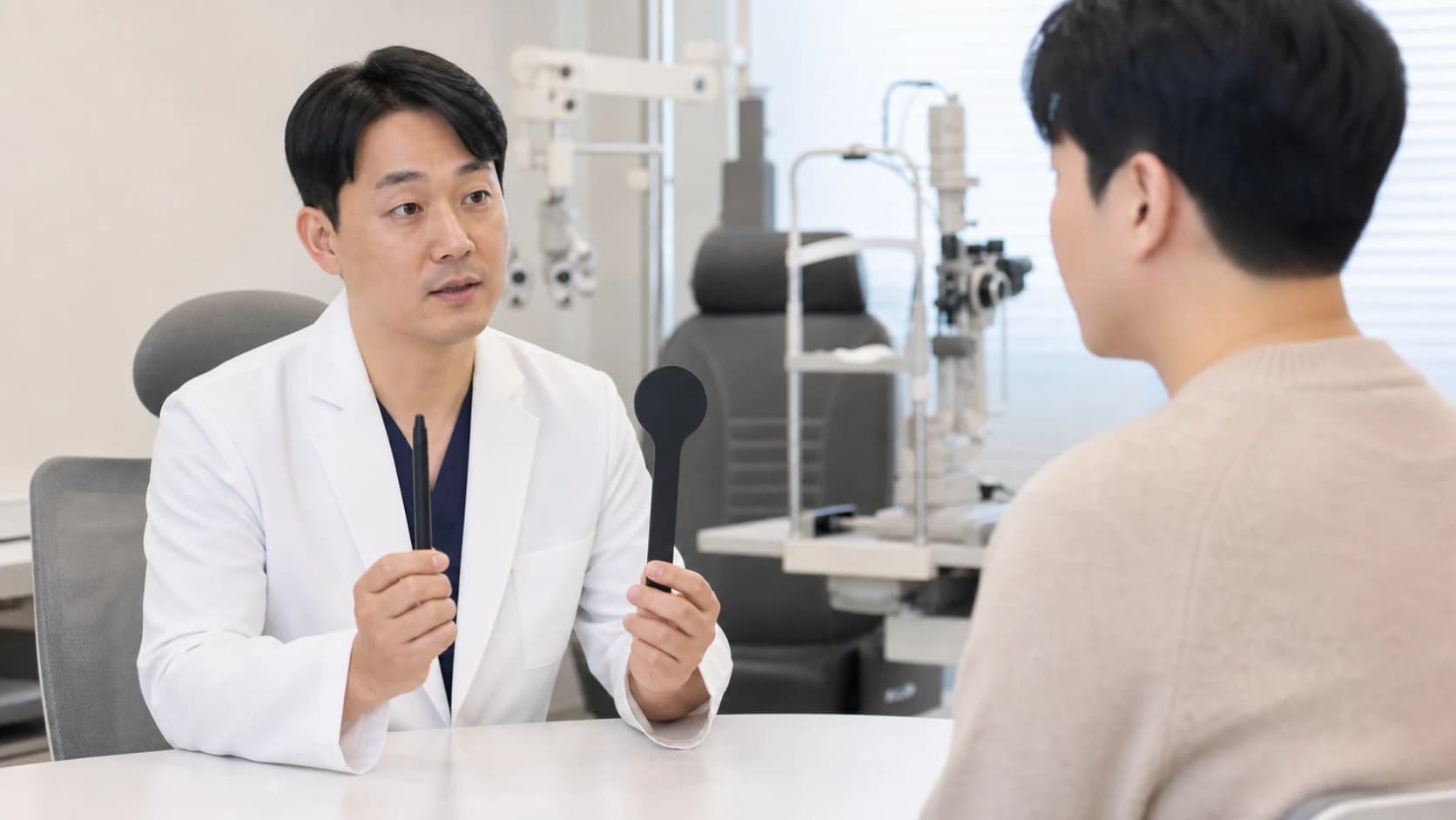증상과 기본 소견에 따라 앞눈 검사 산동검사 추가검사와 추적으로 갈라지는 안과 진료 지도