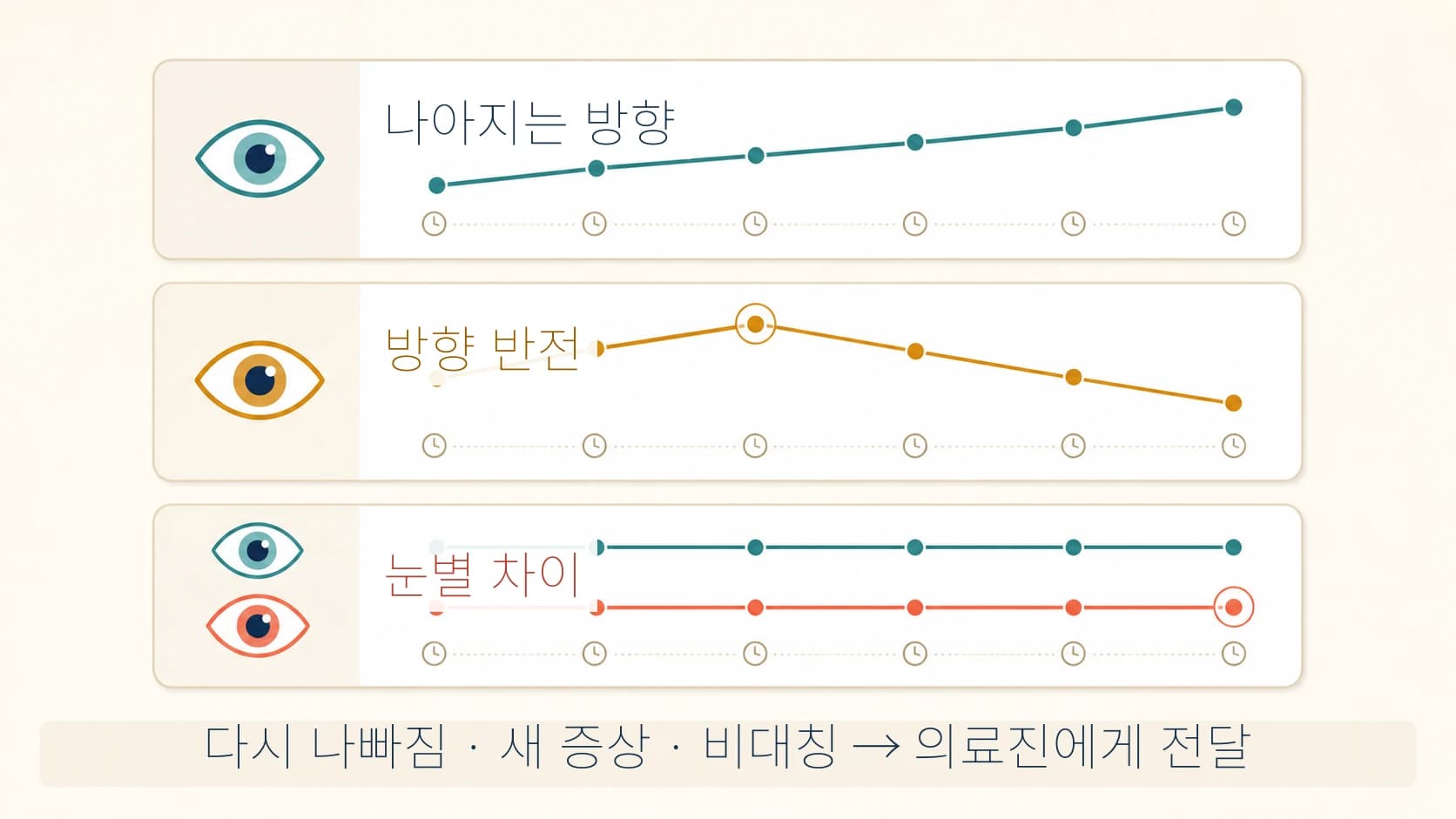 나아지는 방향과 다시 나빠지는 반전, 양쪽 눈 차이를 같은 조건에서 비교하는 도해