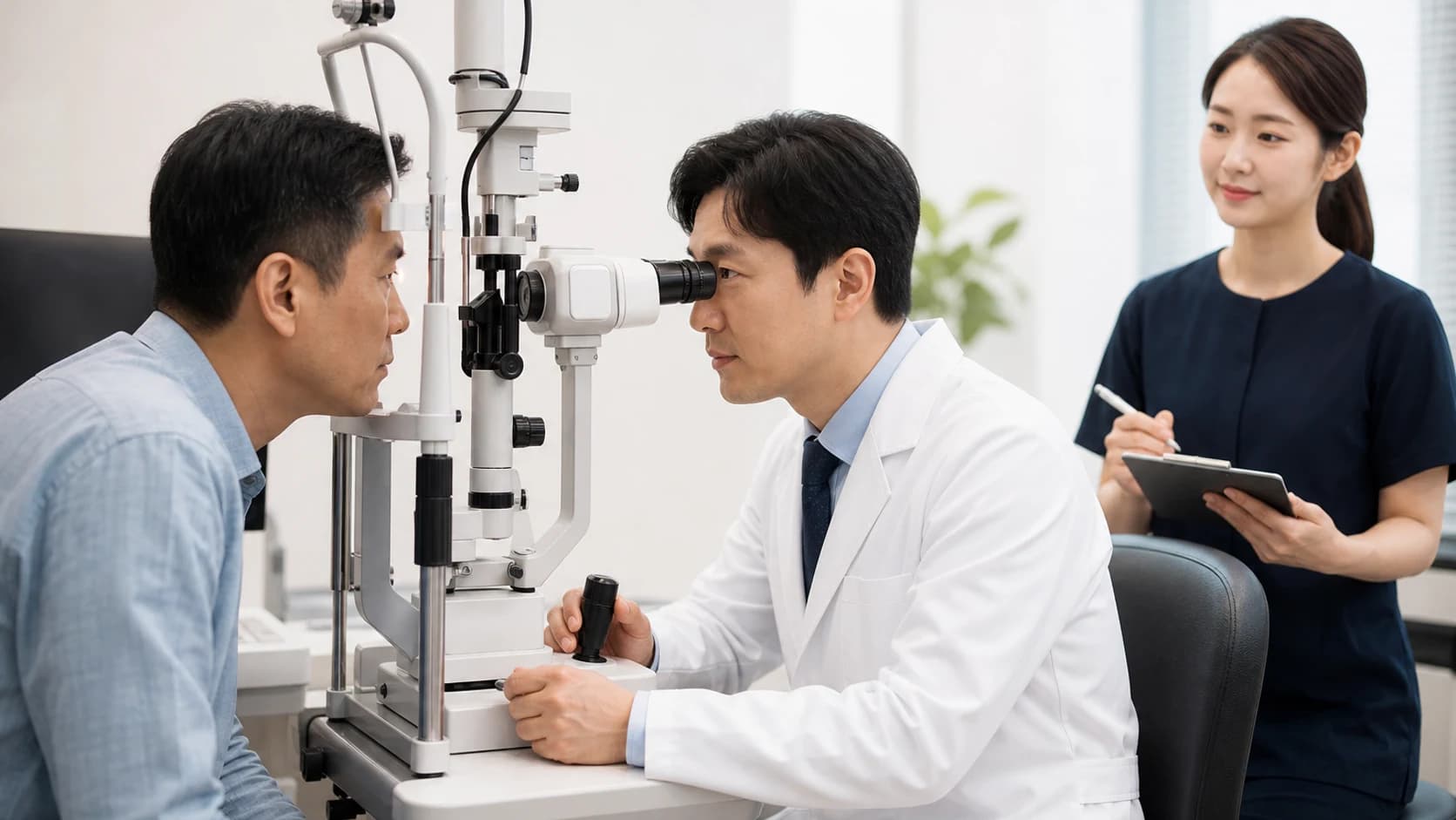 첫 안과 진료의 시작 질문을 현재 근거 판단 미해결과 다음 행동 책임 시점으로 닫는 정보 도해