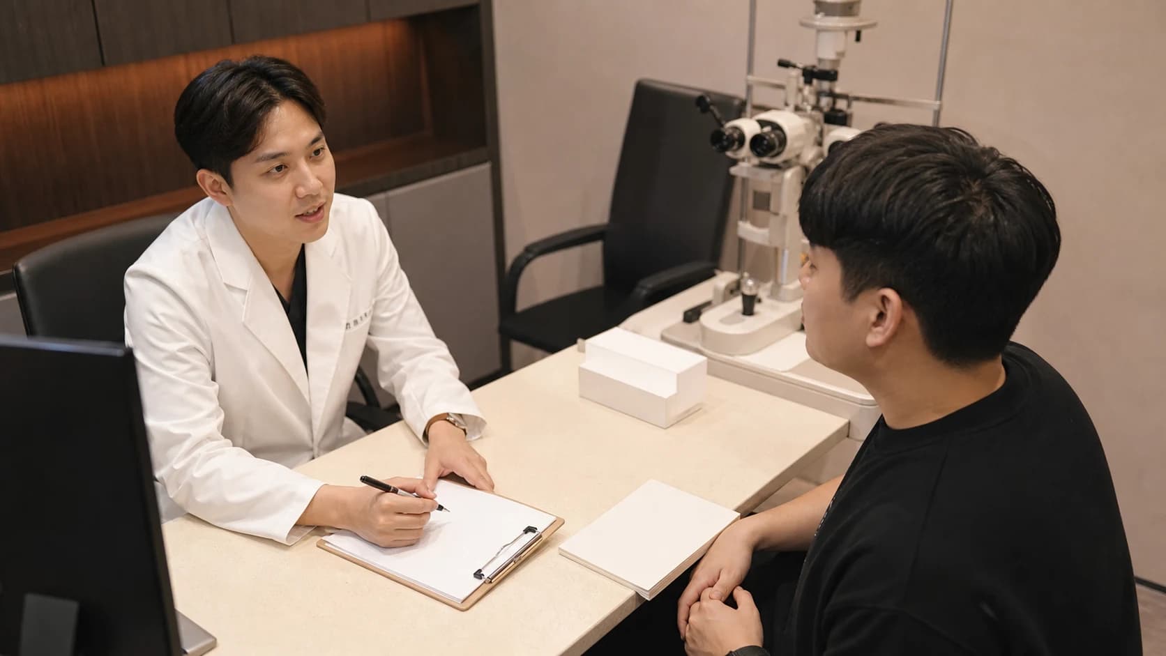 눈 증상을 적용 눈 시작 변화 생활 상황과 교정 과거력 치료 배경으로 나누는 정보 도해