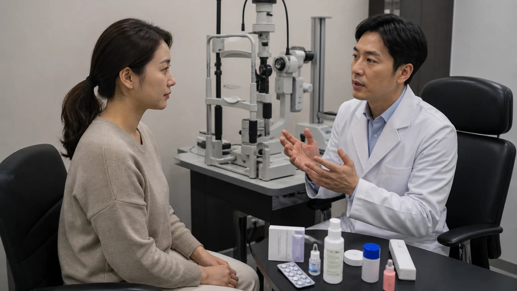 렌즈 마지막 착용 눈화장 눈가 제품 약 알레르기 감염 염증과 건강 변화를 측정 유효성과 진행 판단에 연결하는 정보 도해