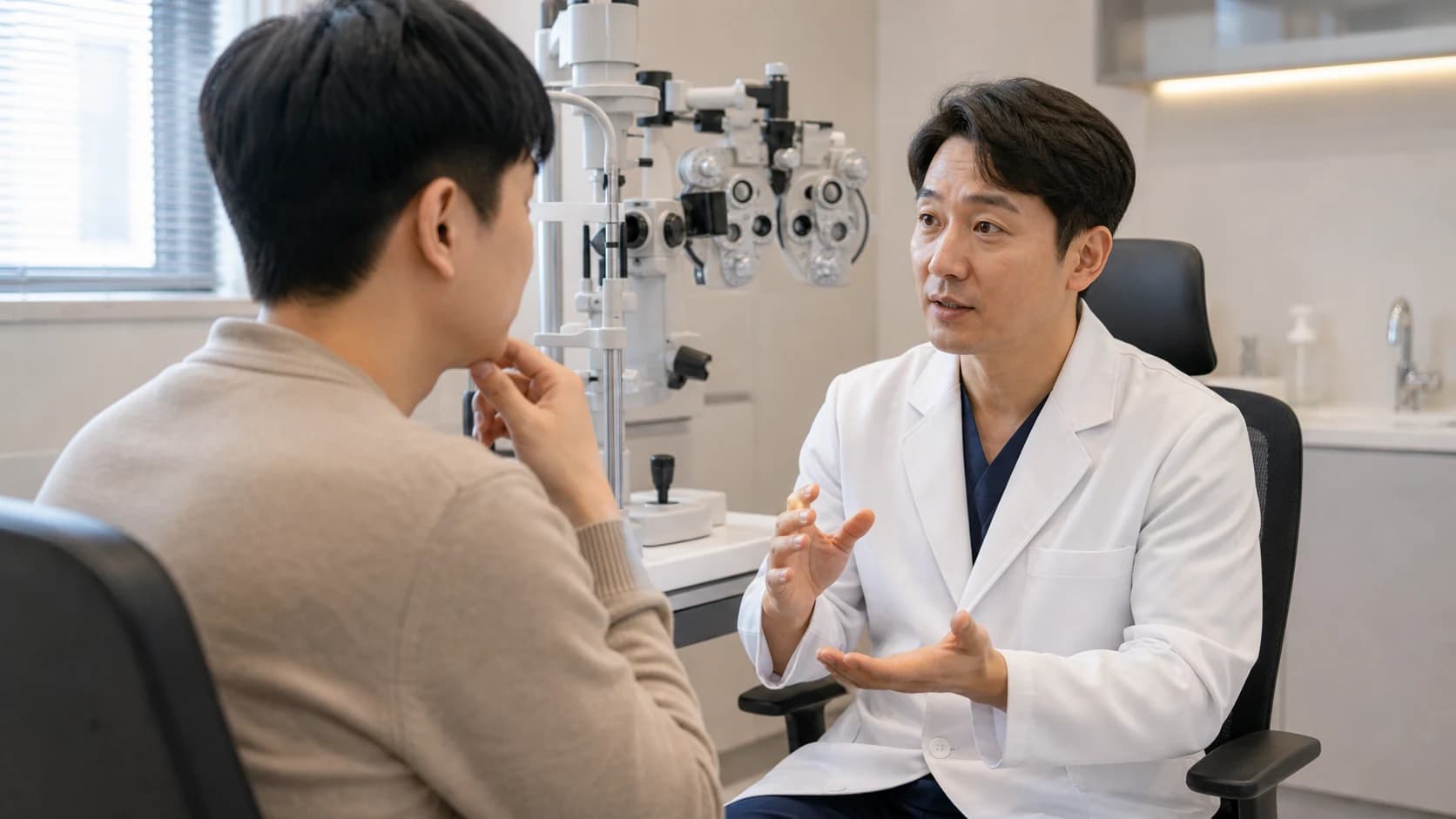 안과 측정값과 영상에 눈 시점 렌즈 눈표면 산동 기기 조건 원본 반복 비교 불일치와 유효 품질 판정을 붙이는 정보 도해