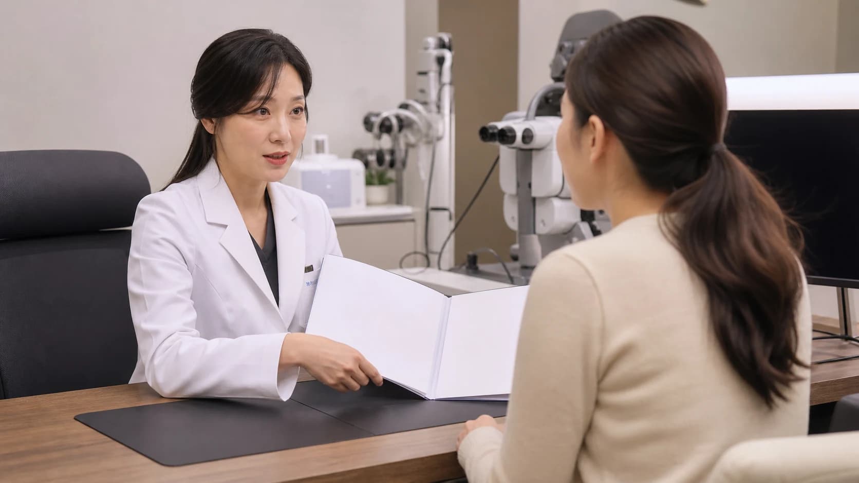안과 문진 요약 눈별 원본 값 영상 측정 조건 해석 미해결 처방 계획 추적 시점 의뢰 복귀 책임을 휴대 기록으로 묶는 정보 도해