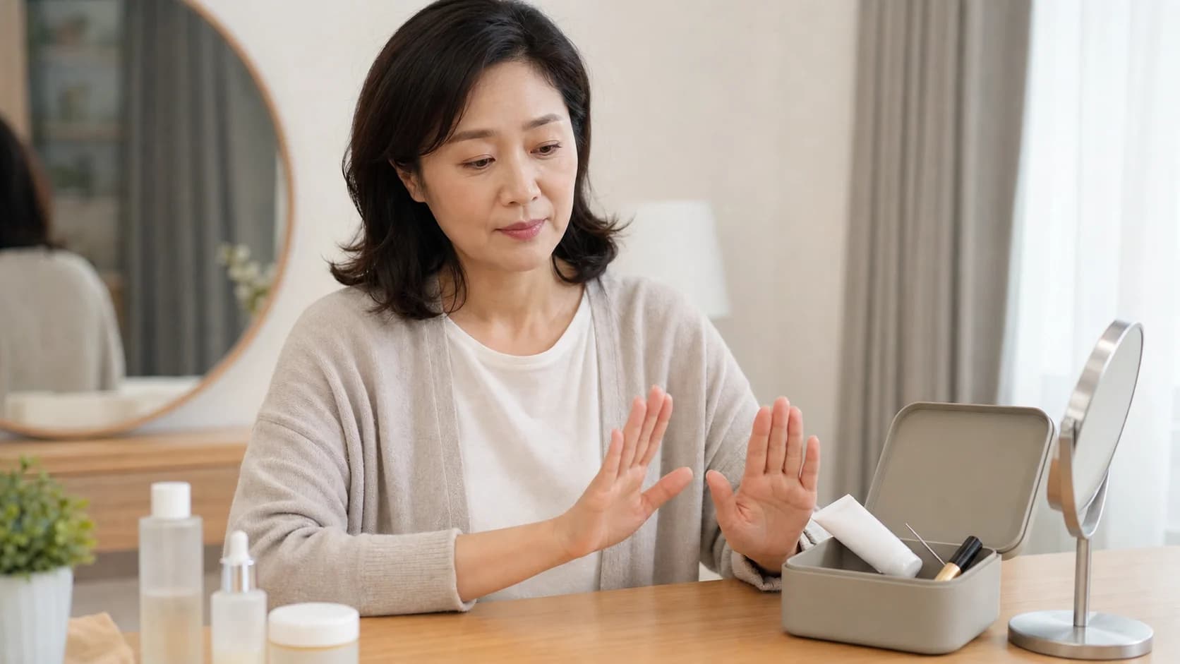 눈꺼풀 돌기를 짜지 않고 바늘과 임의 제품을 치운 안전 행동