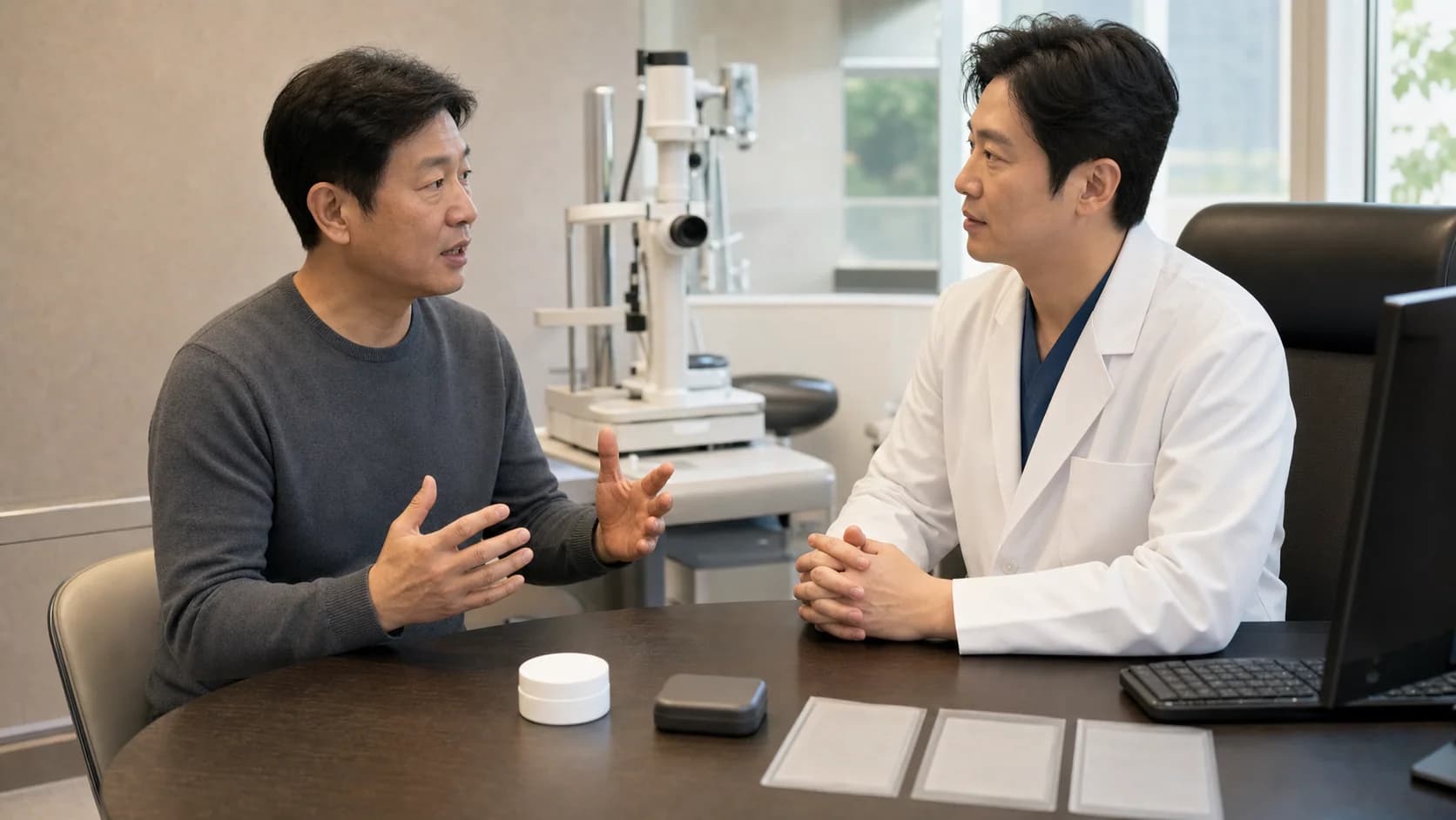 외형만으로 진단하지 않고 사용 제품과 시간대별 자료를 함께 검토하는 상담 장면