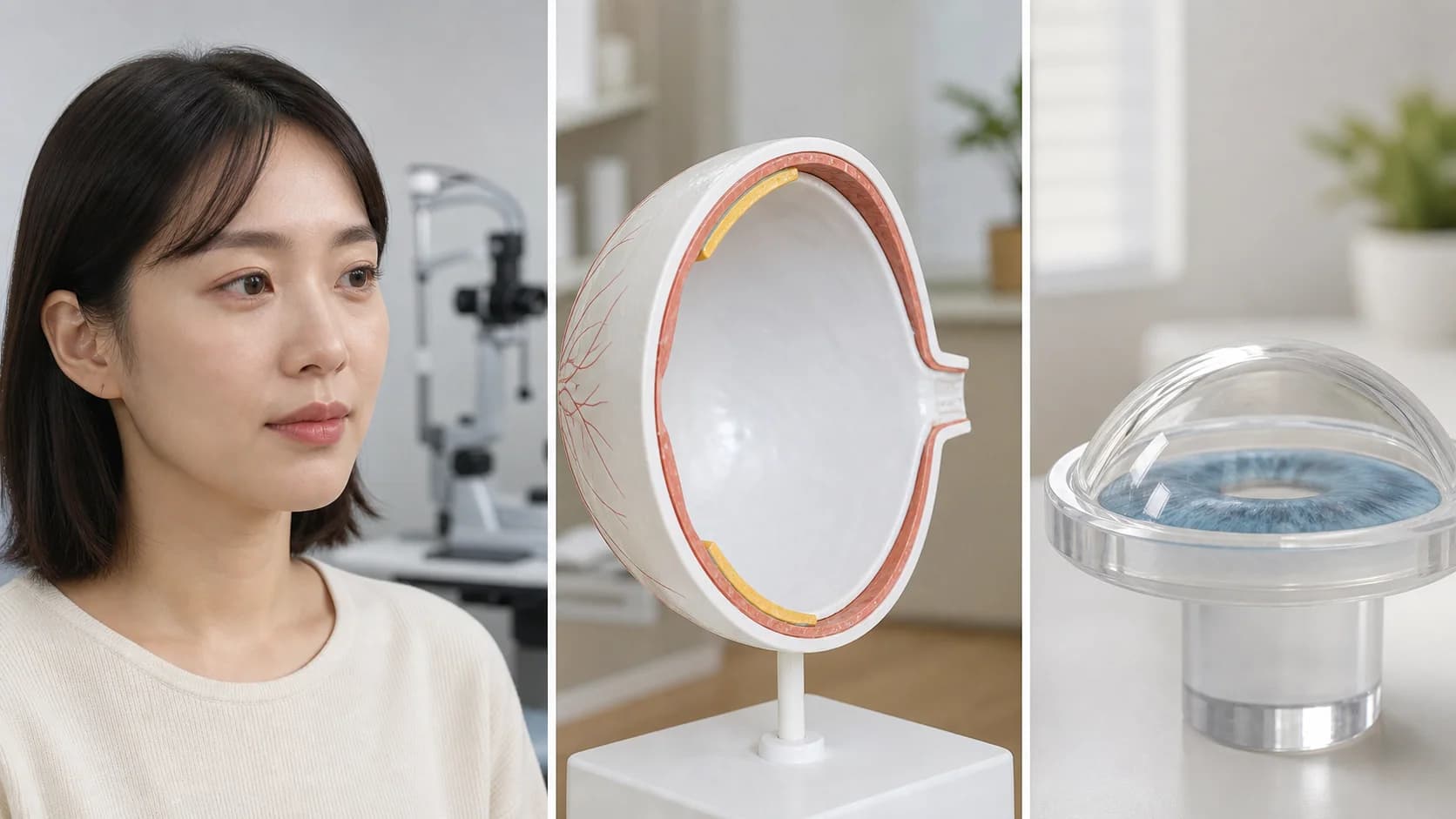 눈꺼풀 가장자리·흰자 표면·각막 앞쪽을 구분하는 교육 장면