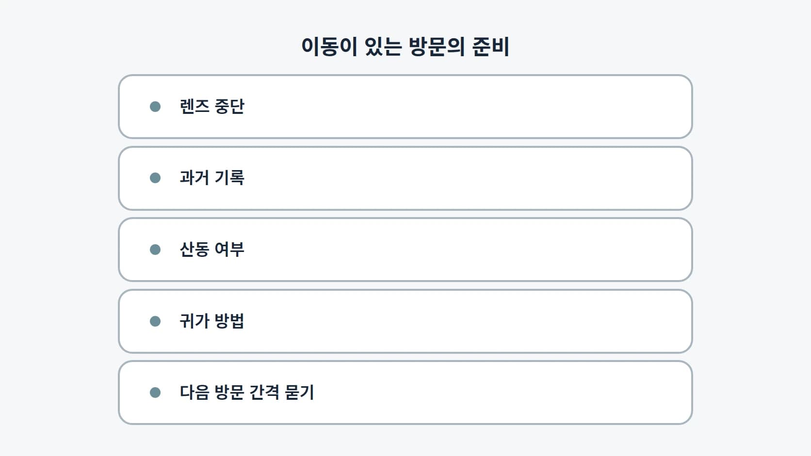 이동을 전제로 한 방문 준비 항목을 정리한 도해