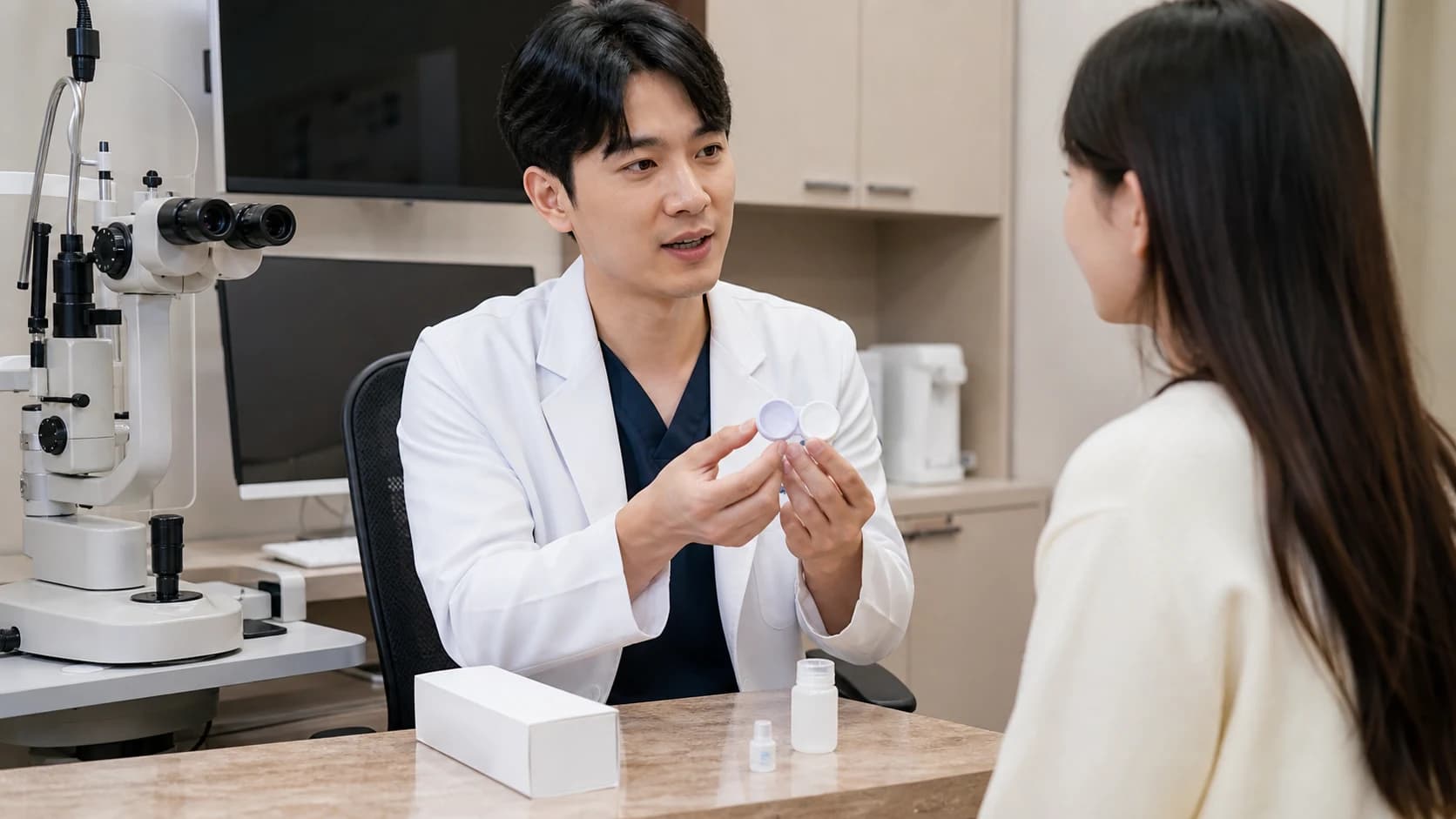 오르토케라톨로지 렌즈와 저농도 아트로핀 점안액을 각각 확인하는 관리 방법 구성