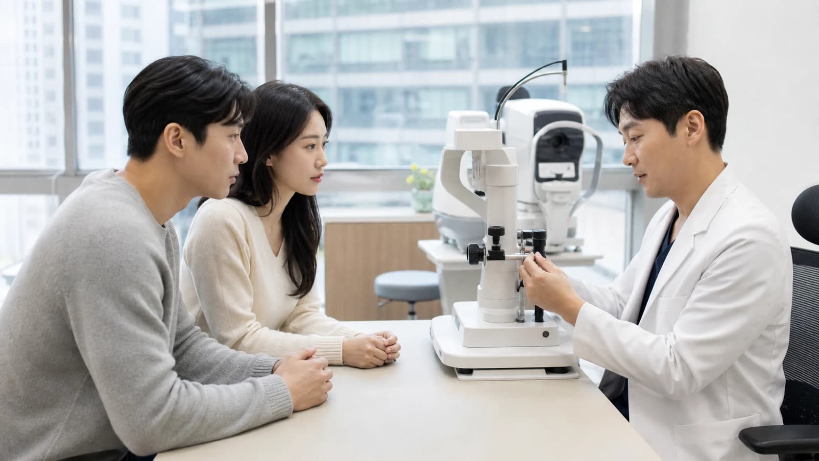 검사 결과를 근거로 여러 시술을 설명하는 상담 장면