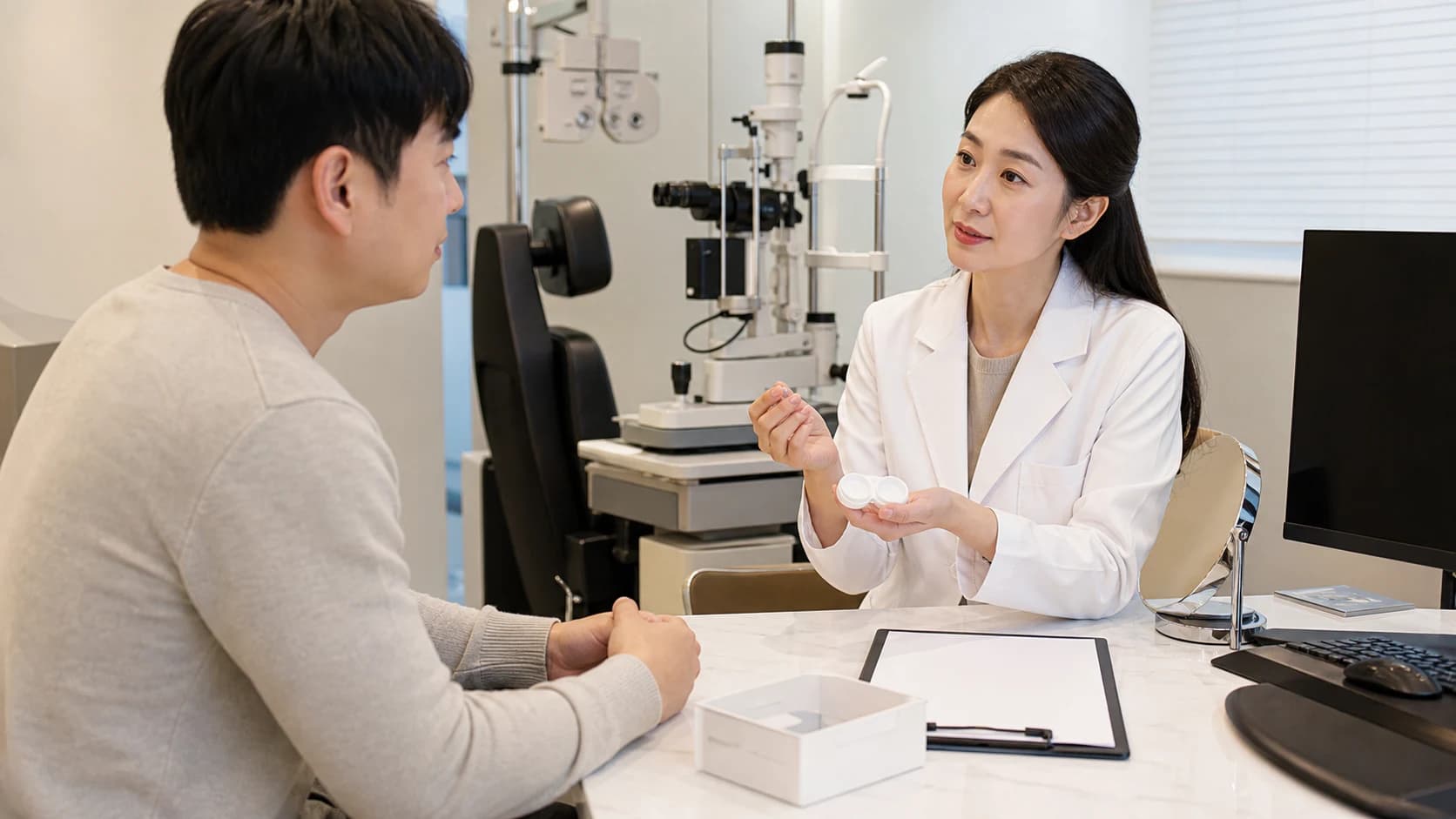 비수술 광학 교정인 콘택트렌즈와 수술적 굴절 교정인 레이저 시력교정술 비교
