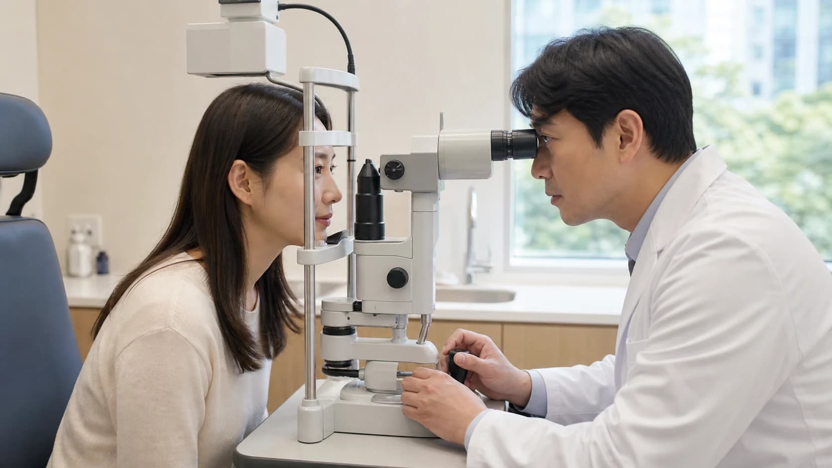 각막 검사와 상피 처리, 엑시머레이저 교정, 회복 확인으로 이어지는 라섹 과정