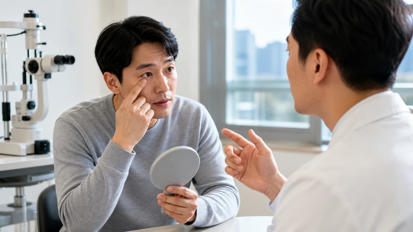 절편이 안정되기 전 눈을 보호하는 습관을 실천하는 장면